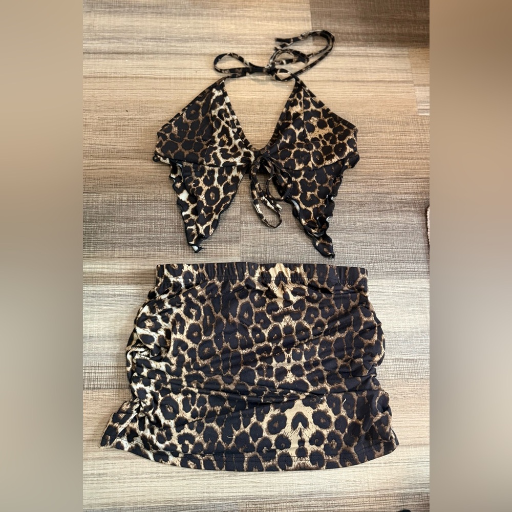 SHEIN Leopard Print Mini Dress Set in Black and Tan